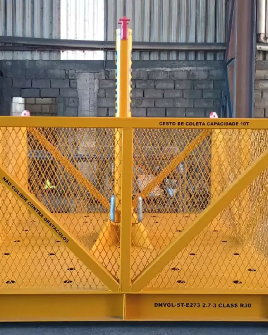 Cesta de carga metálica revestida e pintada em amarelo de segurança